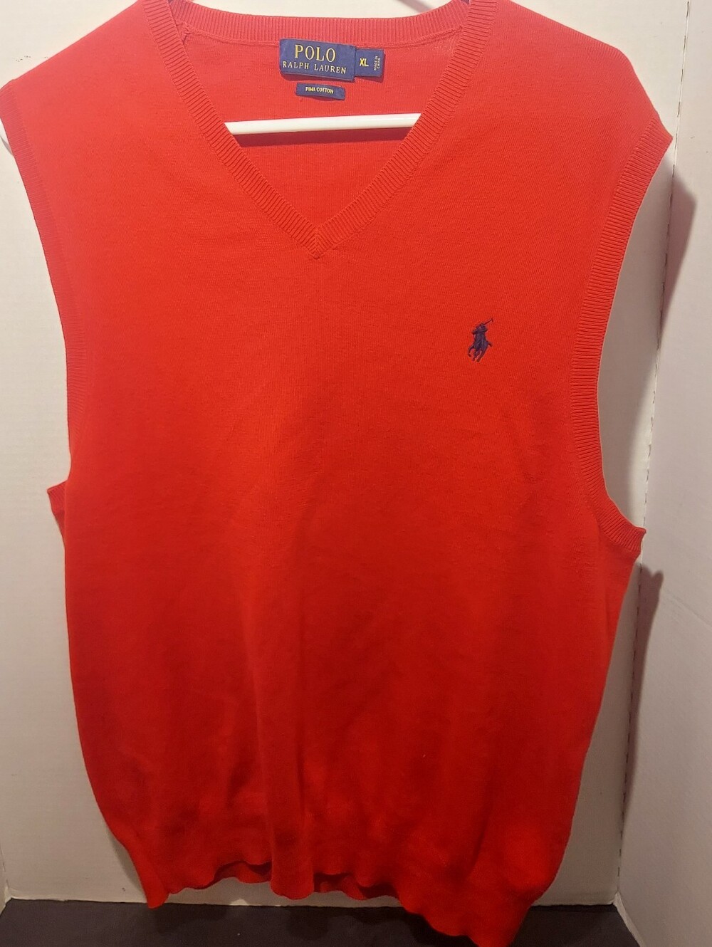 Polo Ralph Lauren V-Neck Sweater Vest Mens Size XL Sleeveless Red Pima Cotton